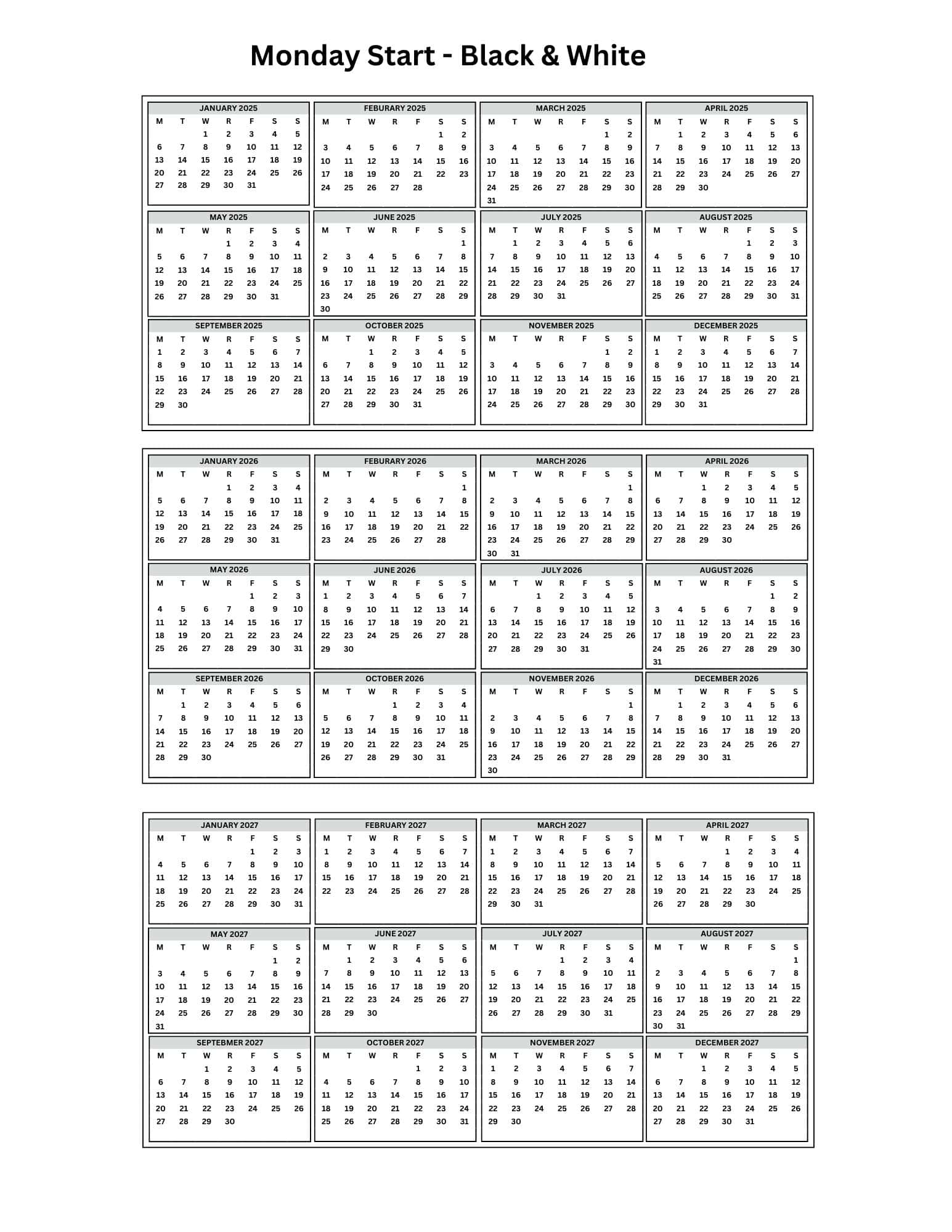 Free Checkbook Calendar 2026 2027 Printable PDF 2 