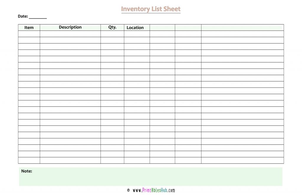 Free printable inventory list sheet template [pdf]
