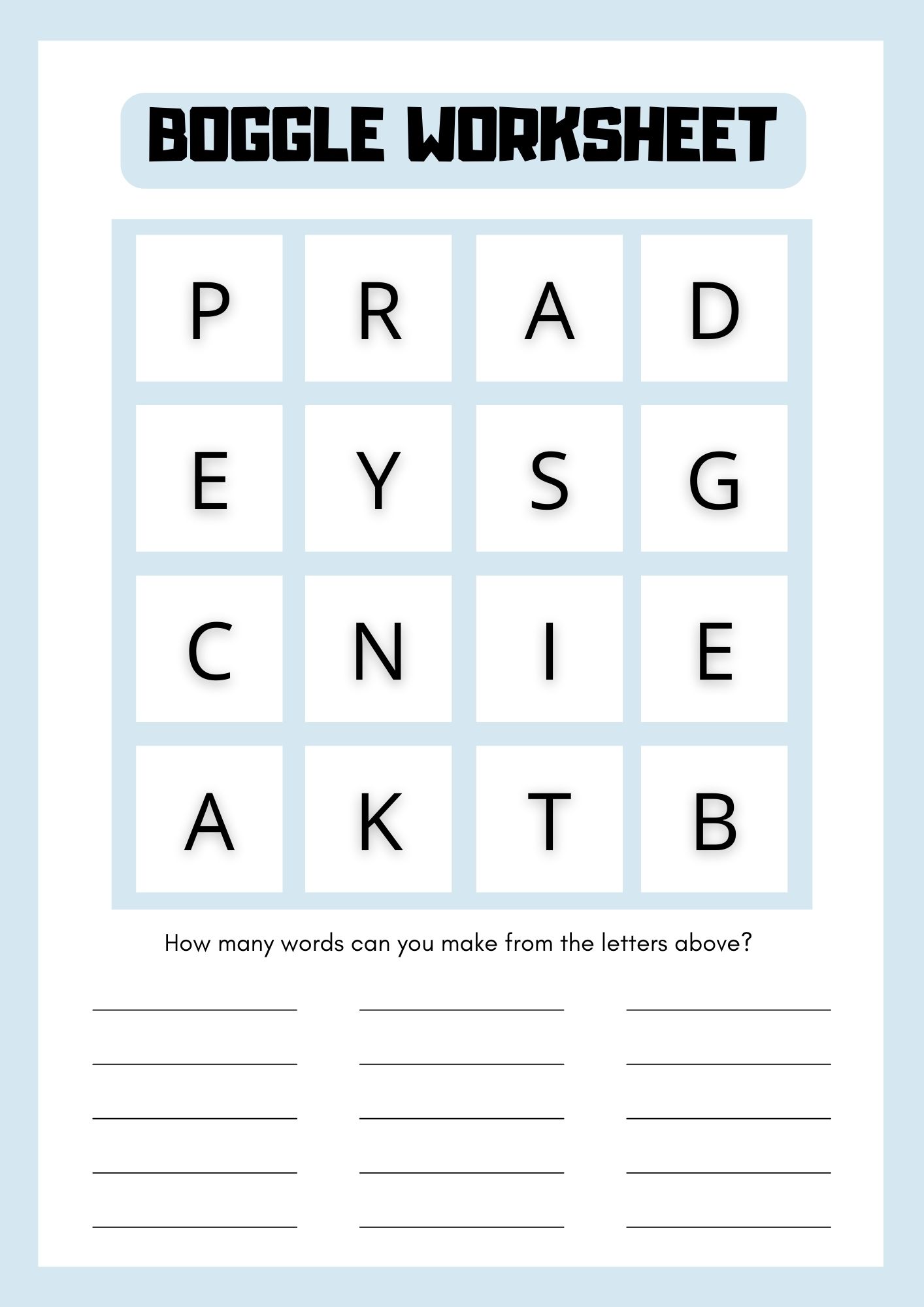 Free printable boggle worksheets [pdf]