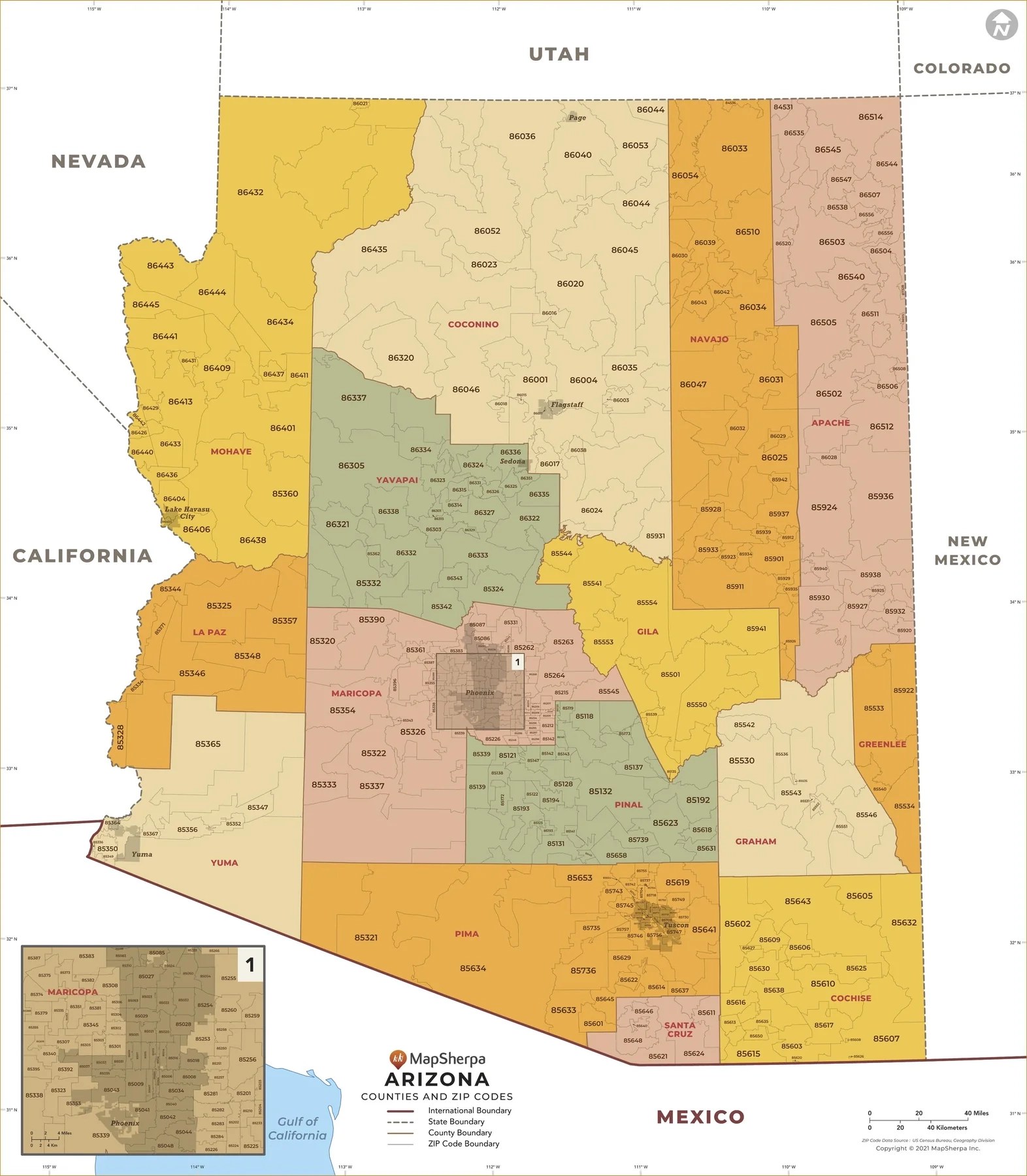 Map Of Counties In Arizona Printable Map Arizona Zip Code Map With Counties American Map Store 2.webp