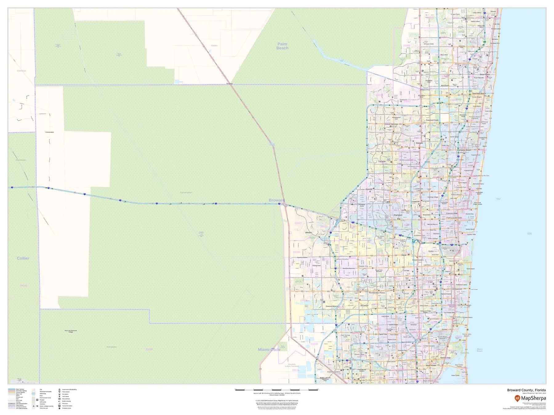 Map Of Broward County In Florida Printable Map Broward County Wall Map American Map Store 4.webp