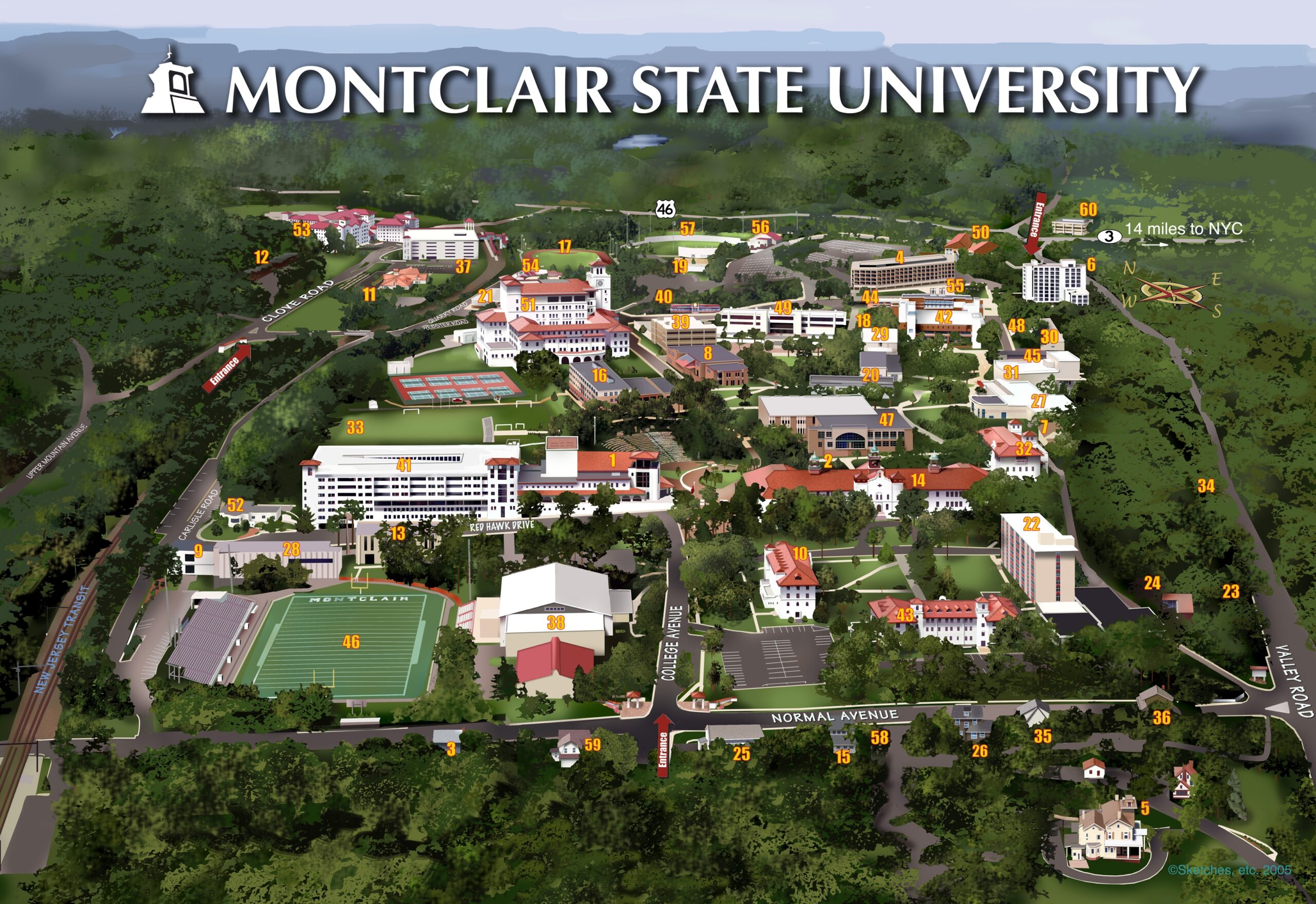 Montclair State Campus Map Printable Map Directions 1 Scaled 
