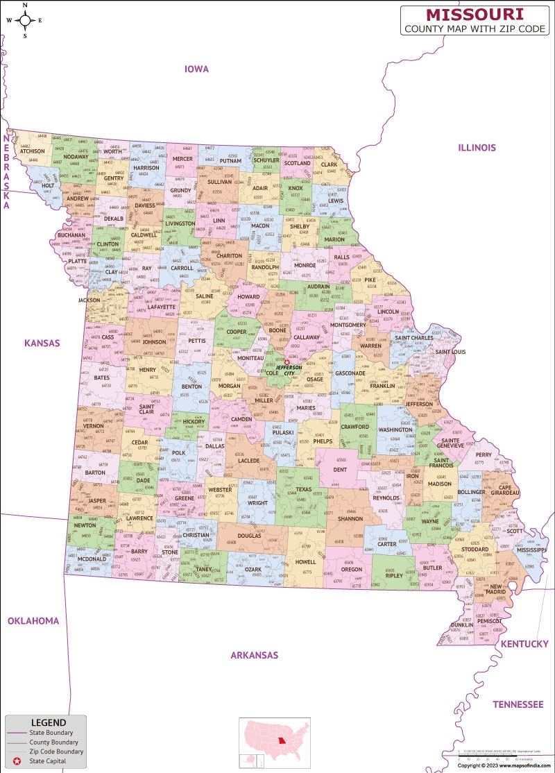 Missouri County Map With Zip Codes Printable Map Missouri County Zip Codes Map 