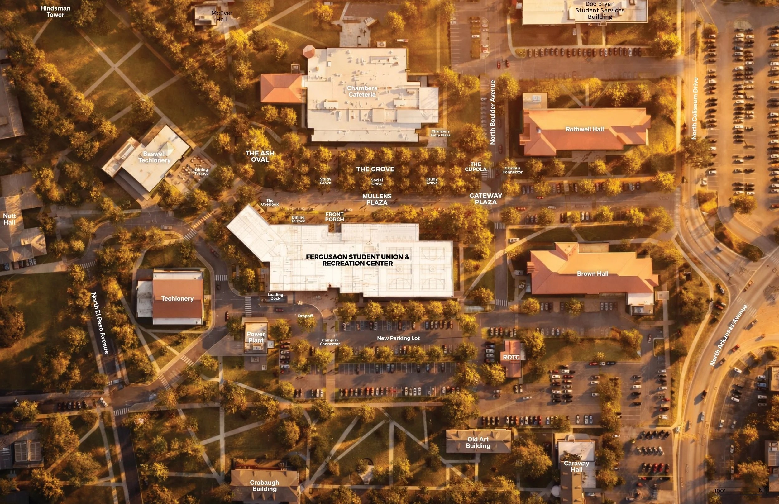 Arkansas Tech University Campus Map Printable Mullens Plaza Ferguson Student Union Ground.
