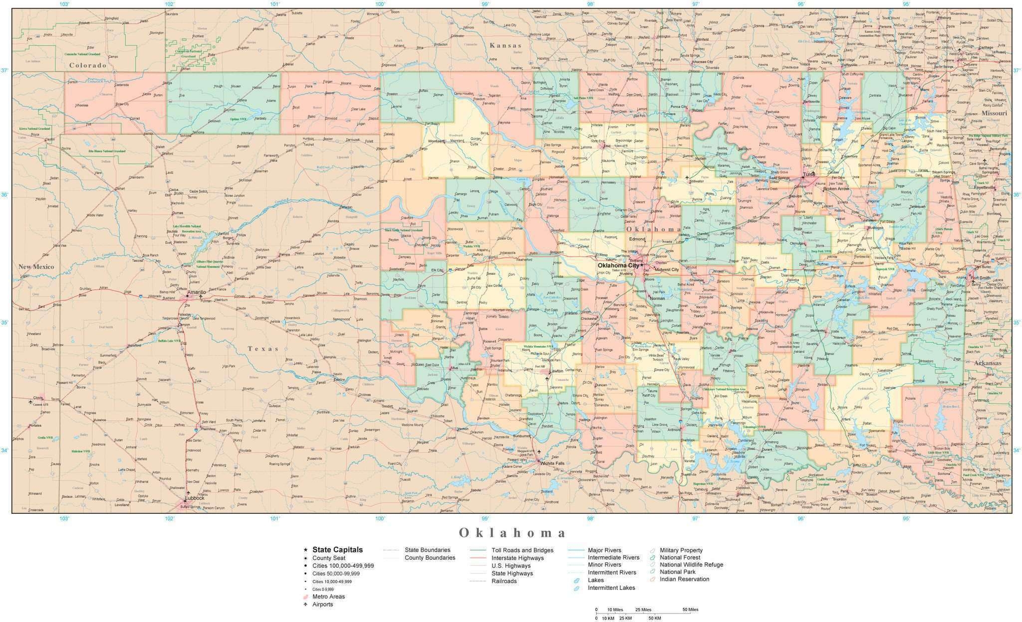 Kansas County Map With Roads Printable Map Oklahoma State Map In Adobe Illustrator Vector Format Detailed Editable Map From Map Resources 