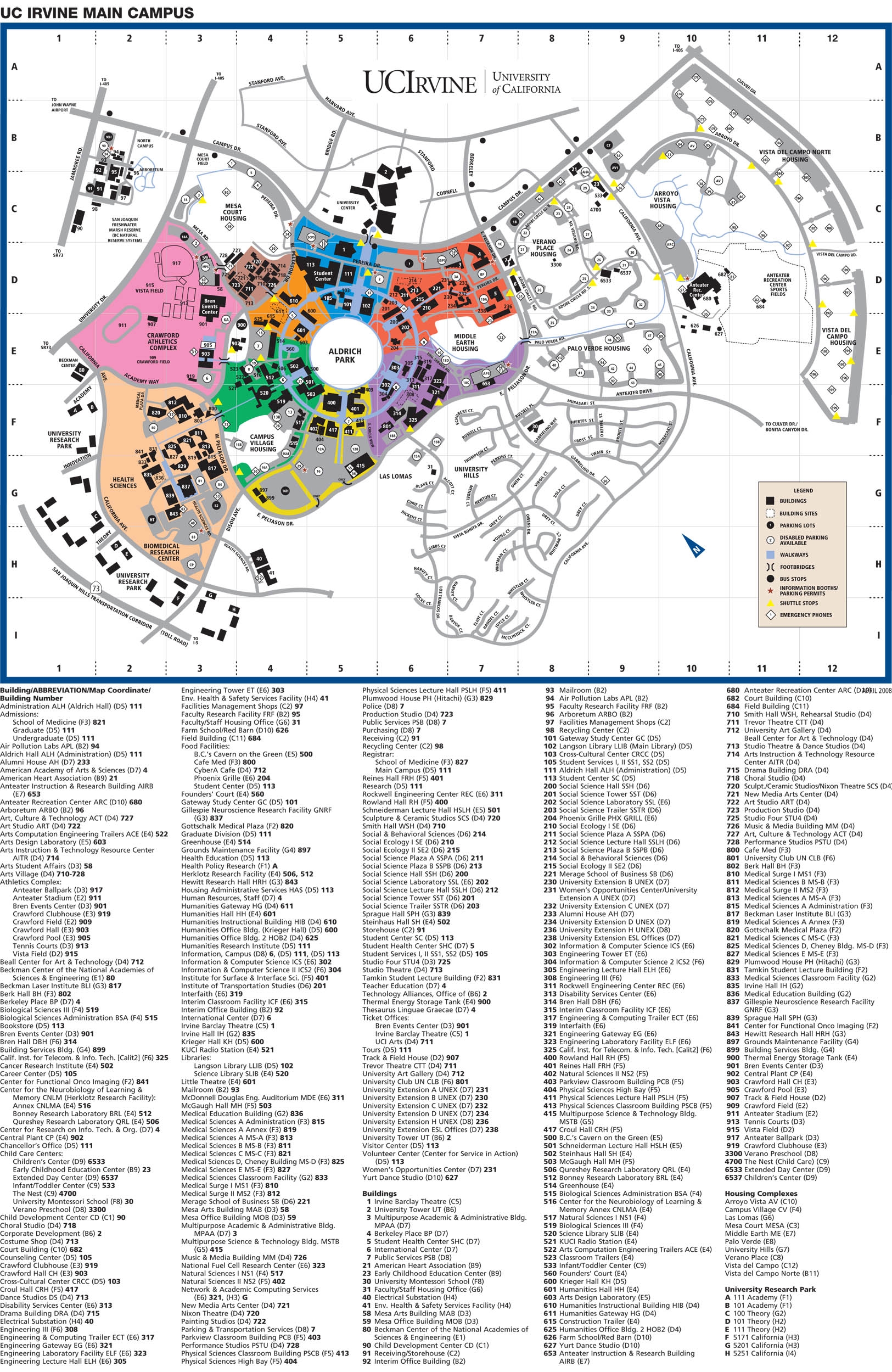 Uci Map Campus Printable Map Uci Sound Uci Campus Map 
