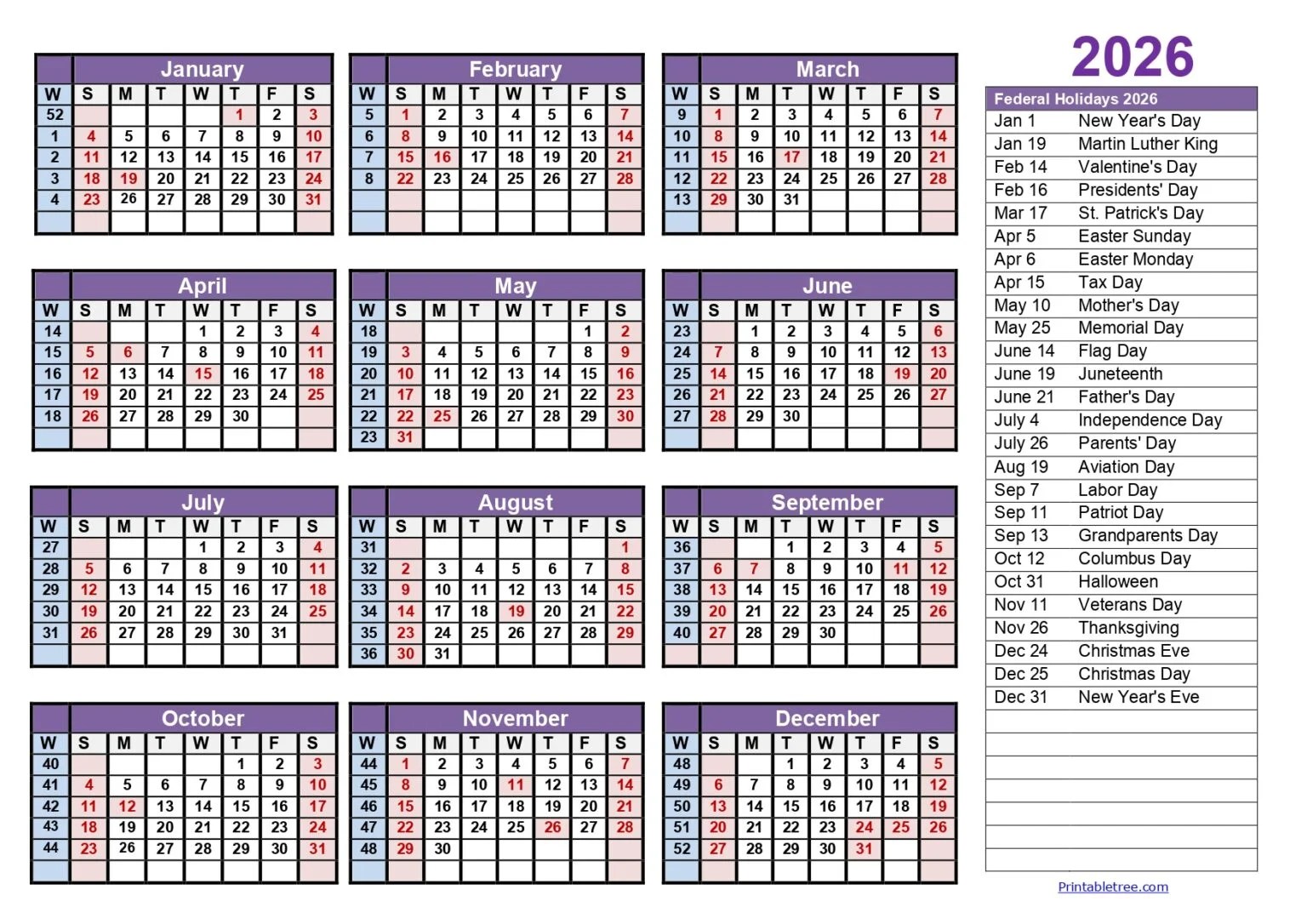 Calendar Weeks 2026 Printable Tree 2026 Calendar With Week Numbers Sunday Start 1536x1086 