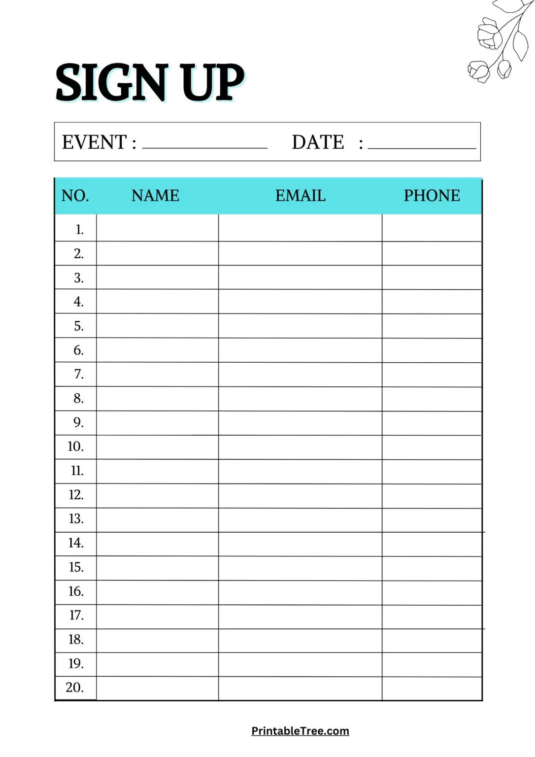 Free Sign Up Sheet Printable White Sign Up Sheet Planner 1086x1536 