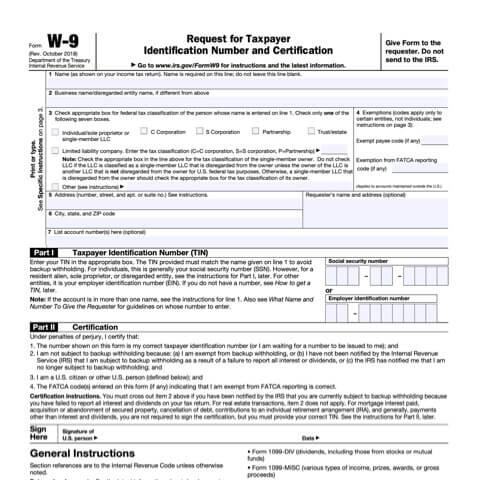 Printable w9 blank
