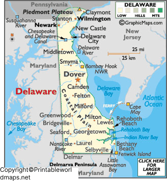 Labeled Map Of Delaware With Capital Cities Overview Labeled Map Of Delaware 