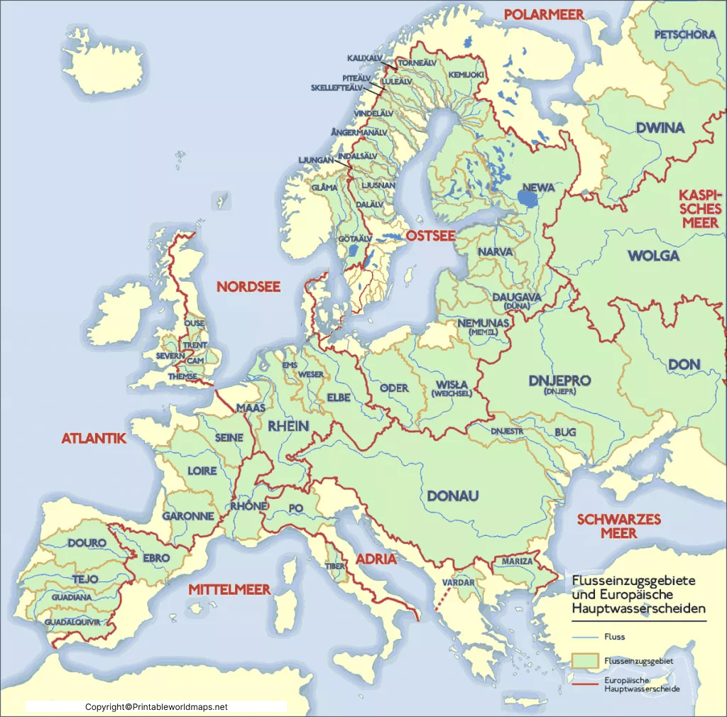 Europe Rivers Map 2026 Free Printable PDF Labeled Map Of Europe Rivers Labeled 