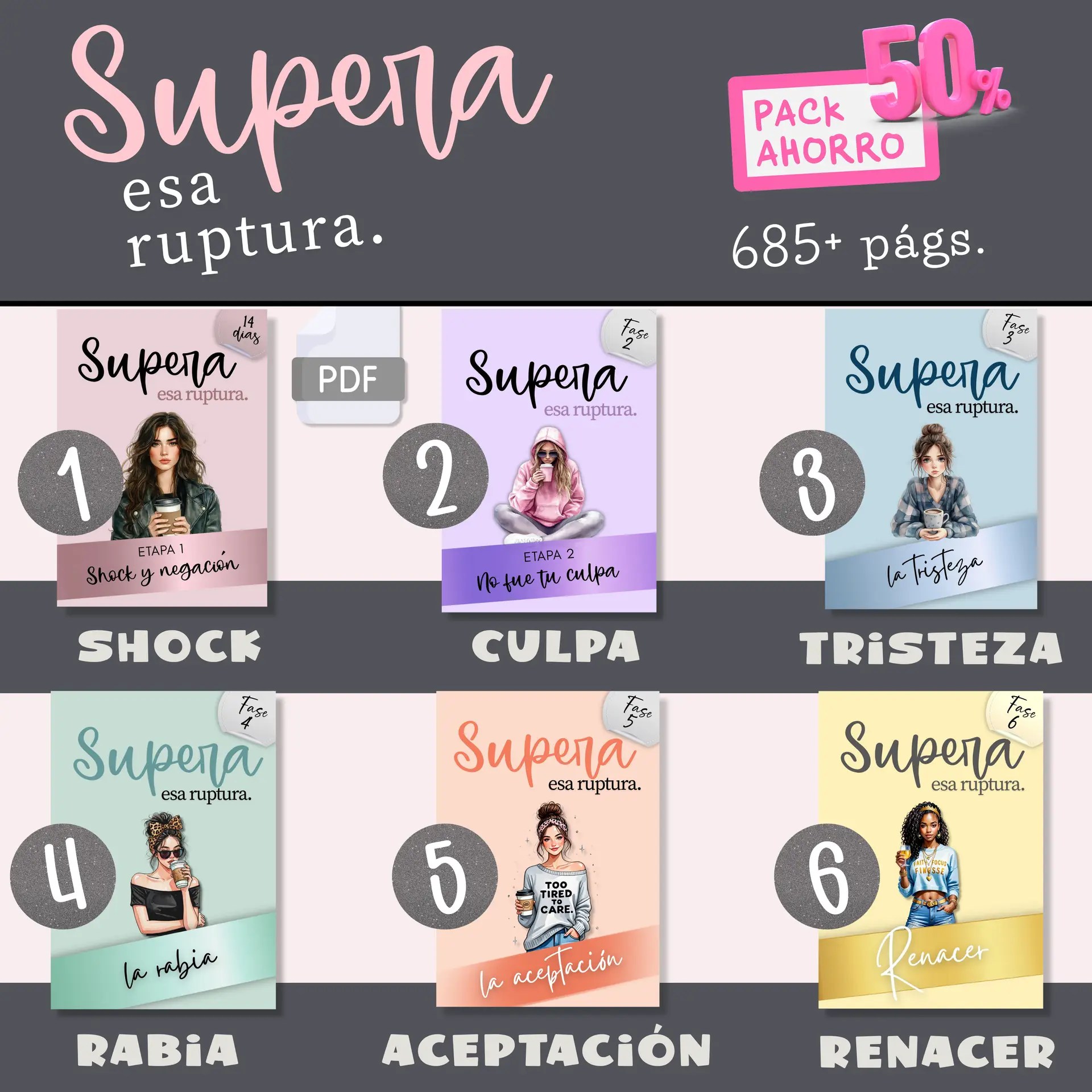 Pack 6 Diarios Terapéuticos – Superar una Ruptura