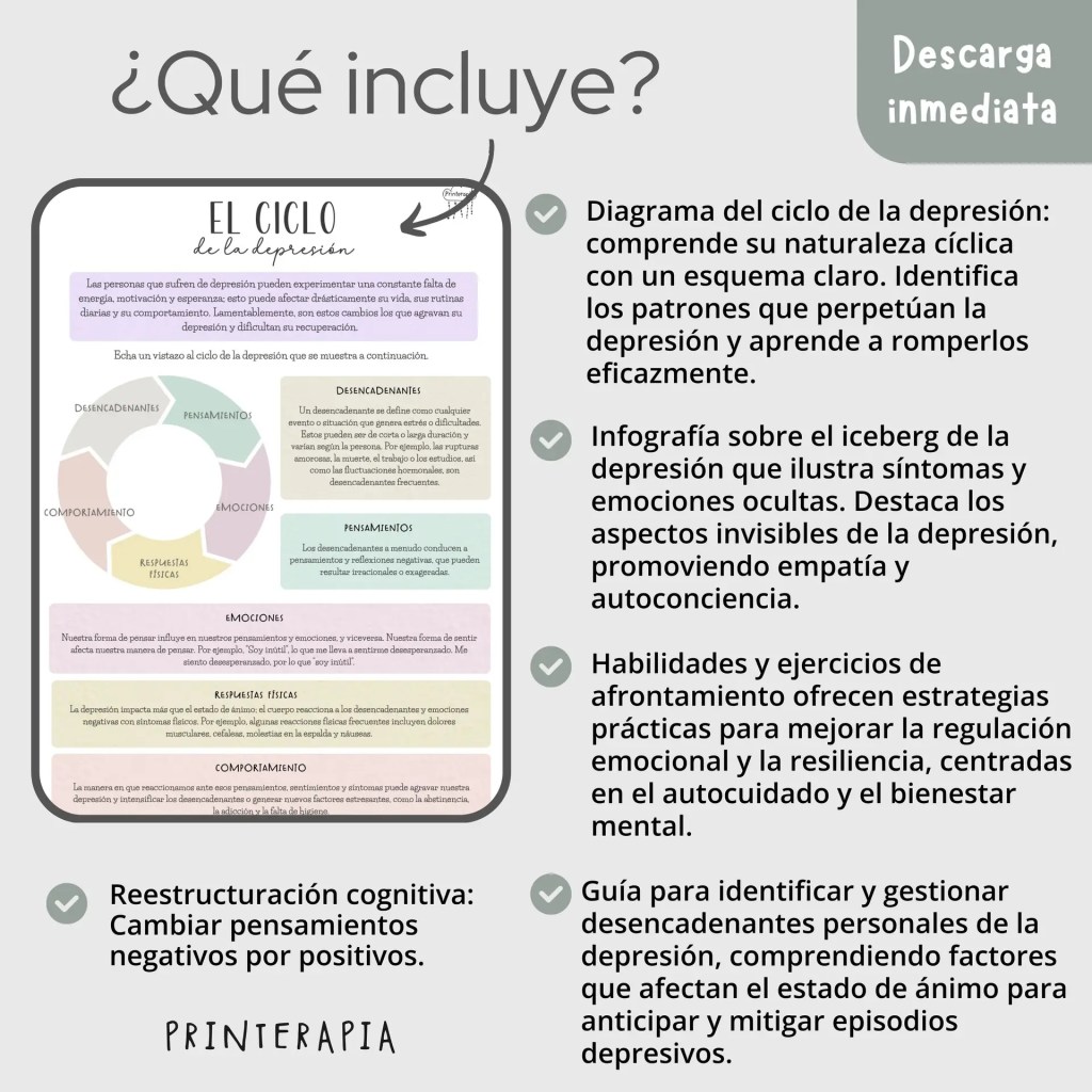 Hojas de trabajo depresión – Infografías terapéuticas PDF