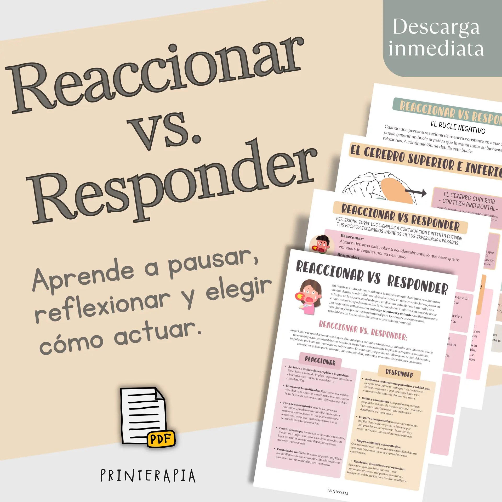 Reaccionar vs Responder PDF. Herramienta de autocontrol y resolución de conflictos.