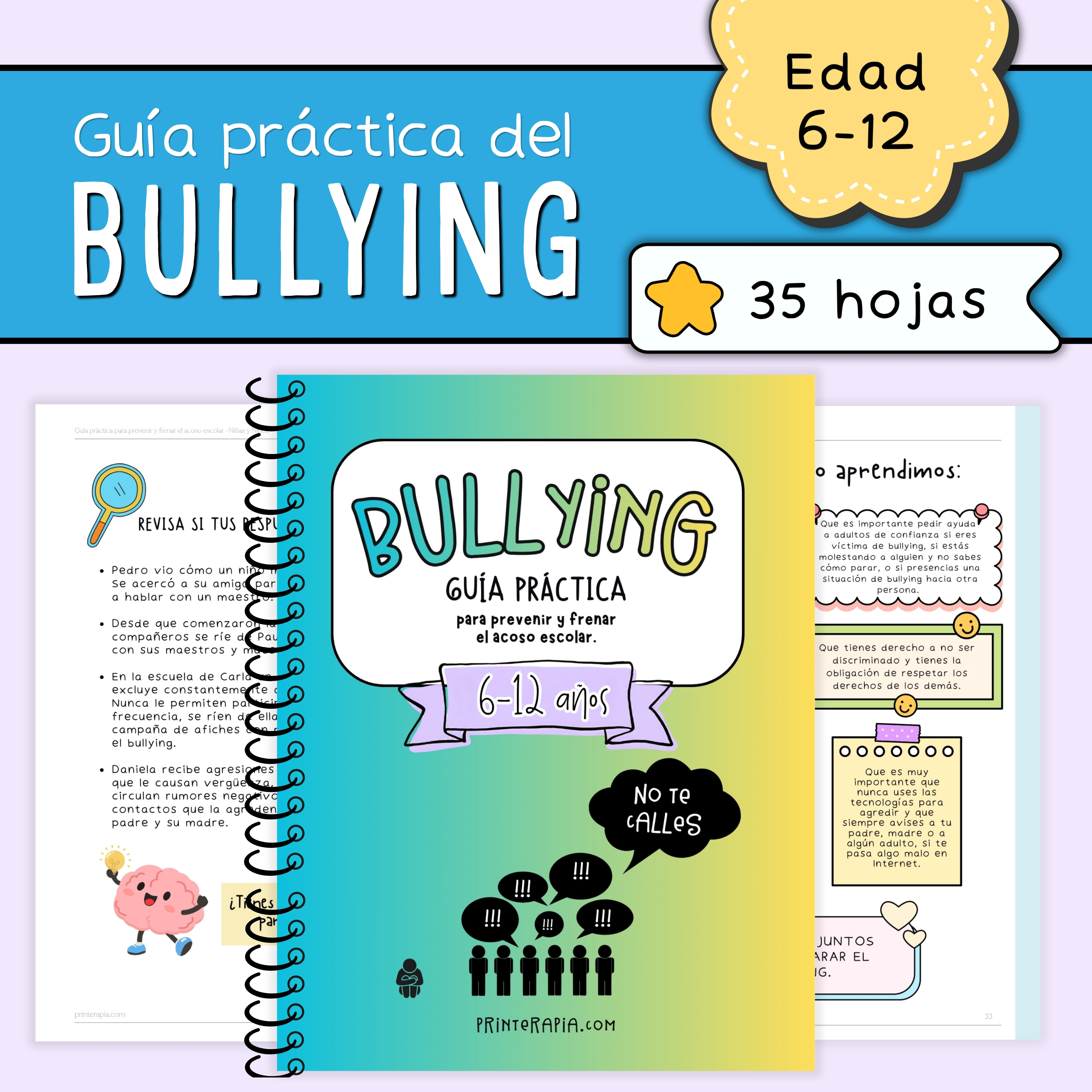 Kit Anti-Bullying para Primaria con 35 actividades imprimibles para prevenir el acoso escolar mediante la educación emocional.