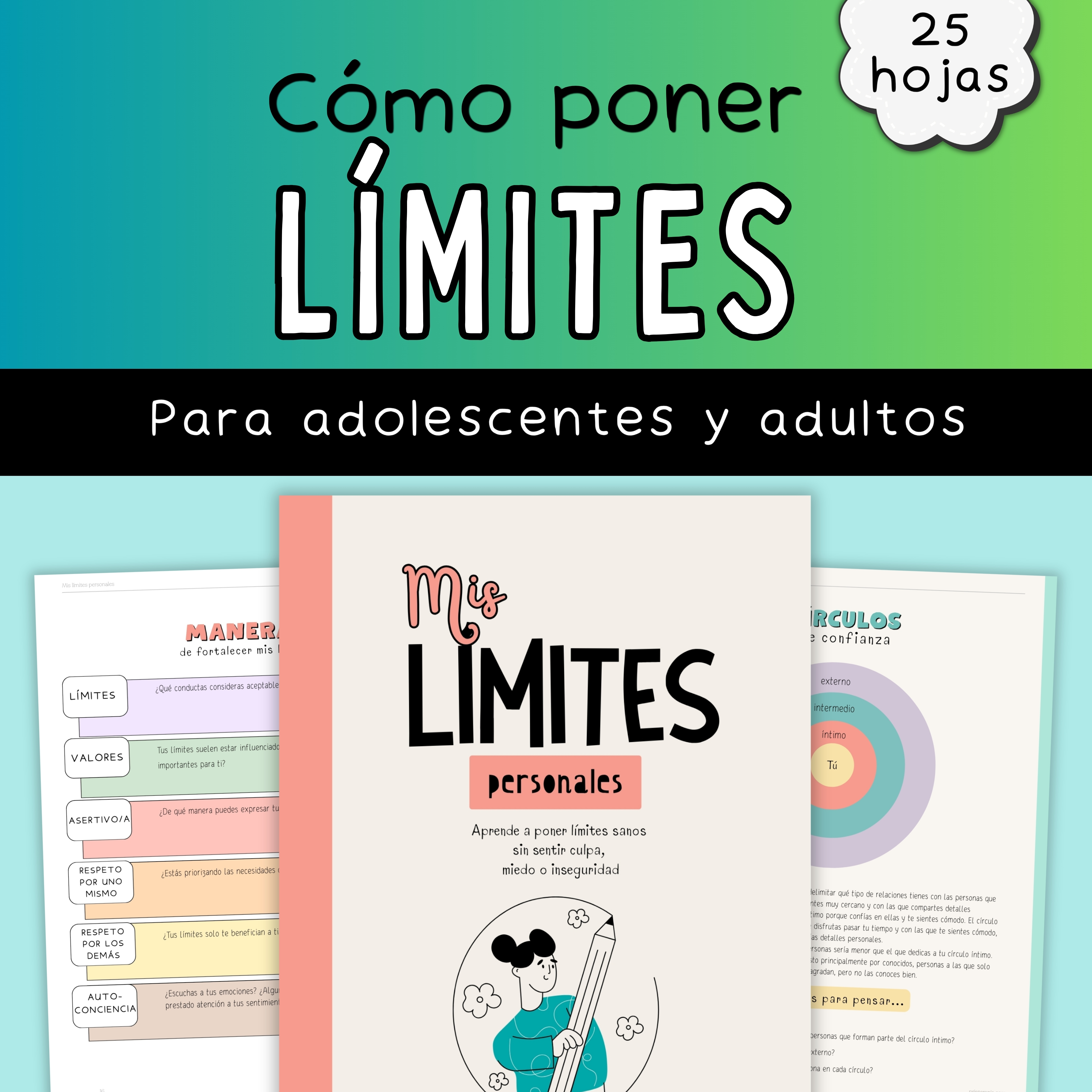 25 hojas de trabajo para poner límites saludables en PDF para adolescentes y adultos