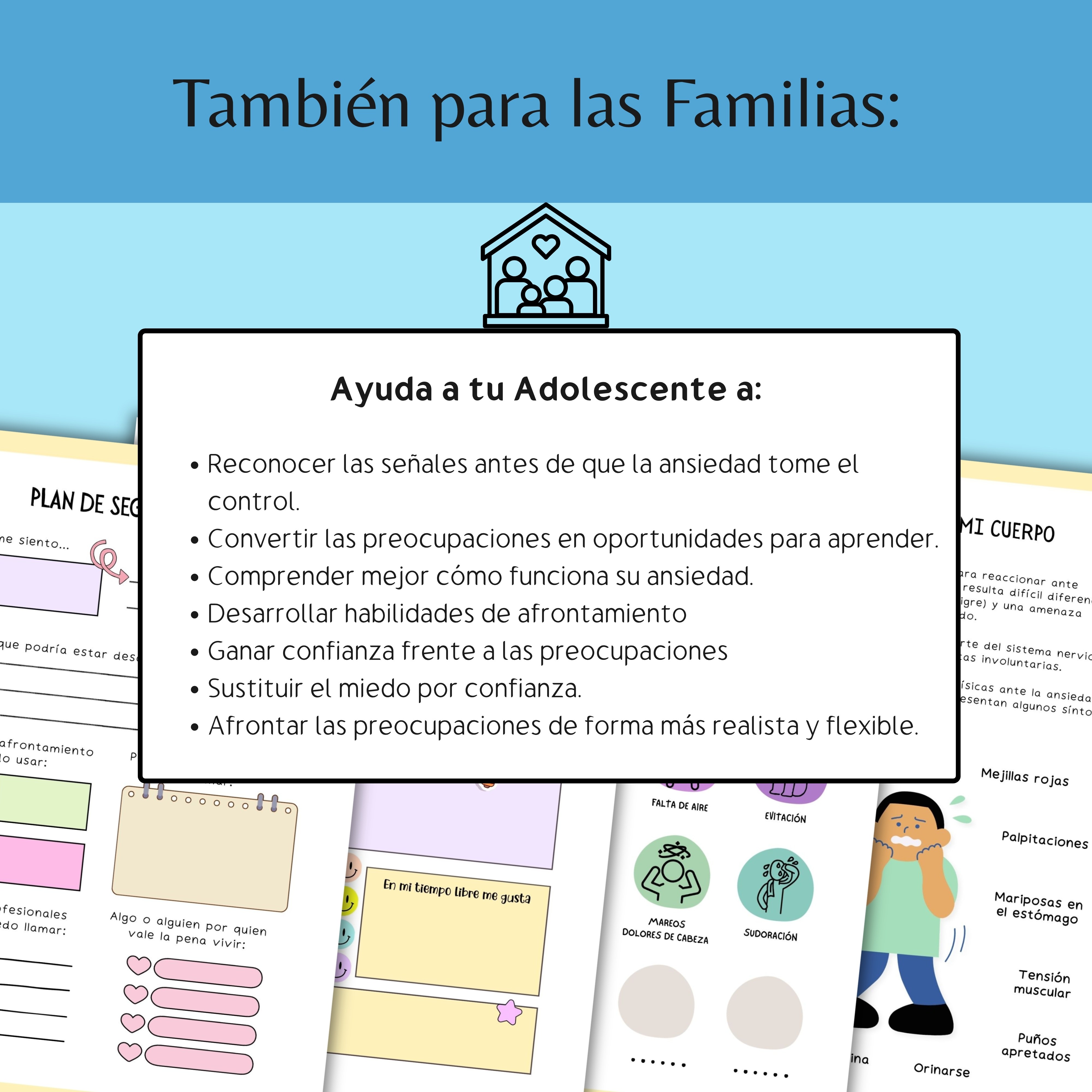 Diario de ansiedad para adolescentes con actividades de reflexión, autoconocimiento y regulación emocional.