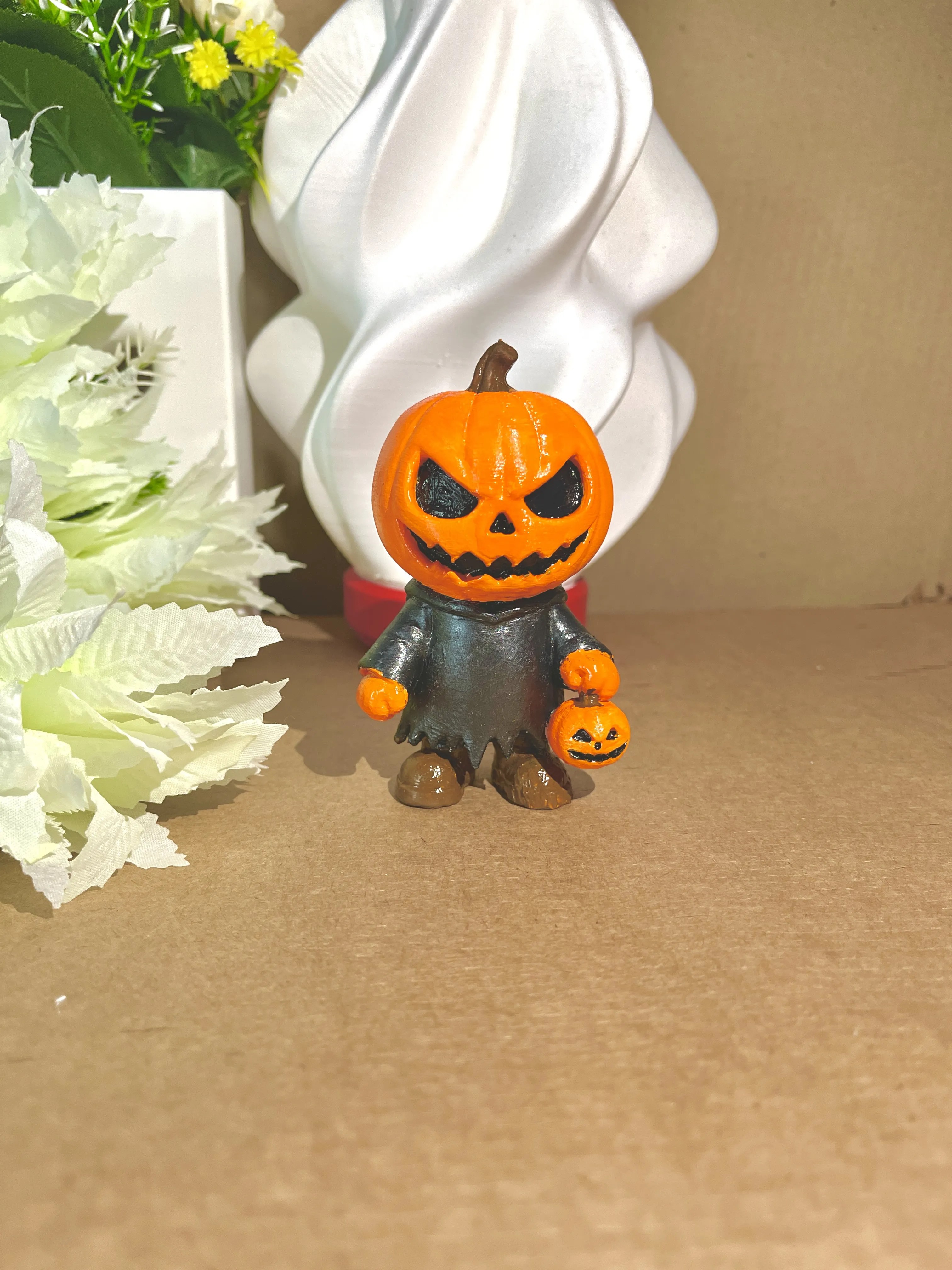 Pumpkin Head Halloween Figurine – 10H x 6W x 5D cm | Multi-Colour | 3D Printed PLA | Scary Jack-O’-Lantern Character Decor, Spooky Tabletop Ornament