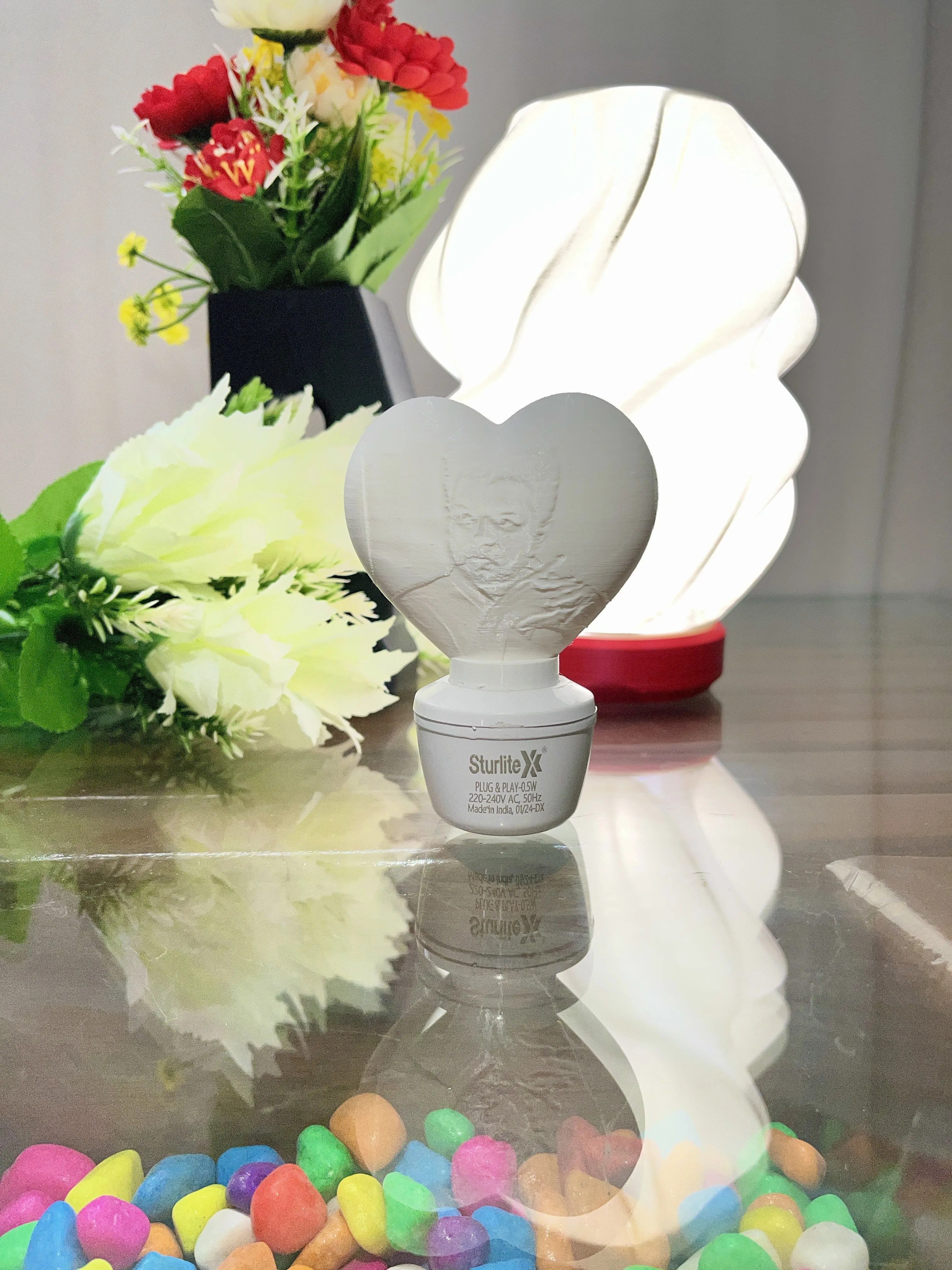 Heart Moon Plug Lamp – 10H × 7W × 6D cm | White | 3D Printed PLA Night Lamp | Romantic Decorative Plug-in Light for Bedroom & Home Décor