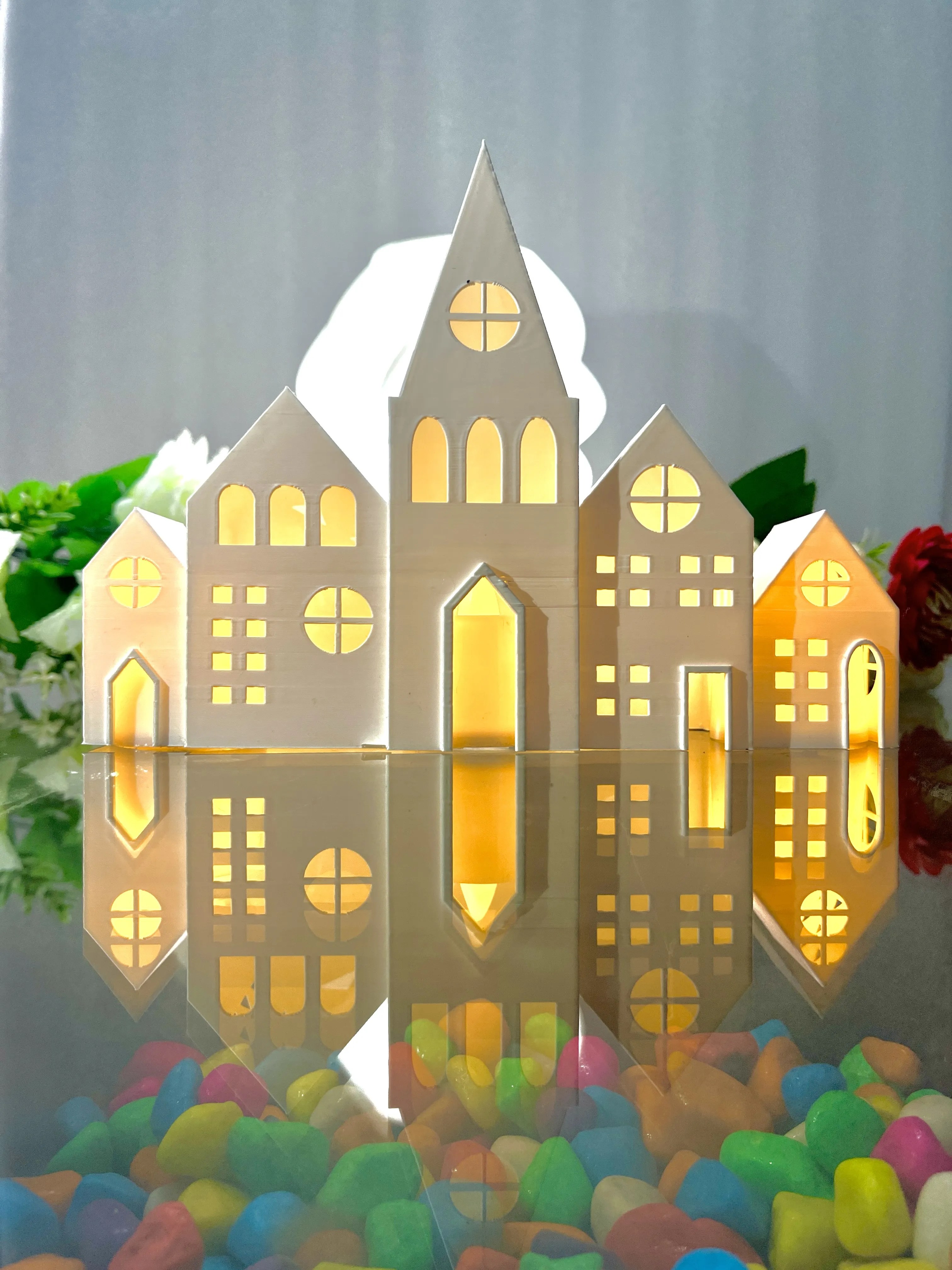 Decorative House Lamp – 13H×18W×4D CM | White | 3D Printed PLA | Cozy Night Light Showpiece for Home Décor & Festive Lighting”