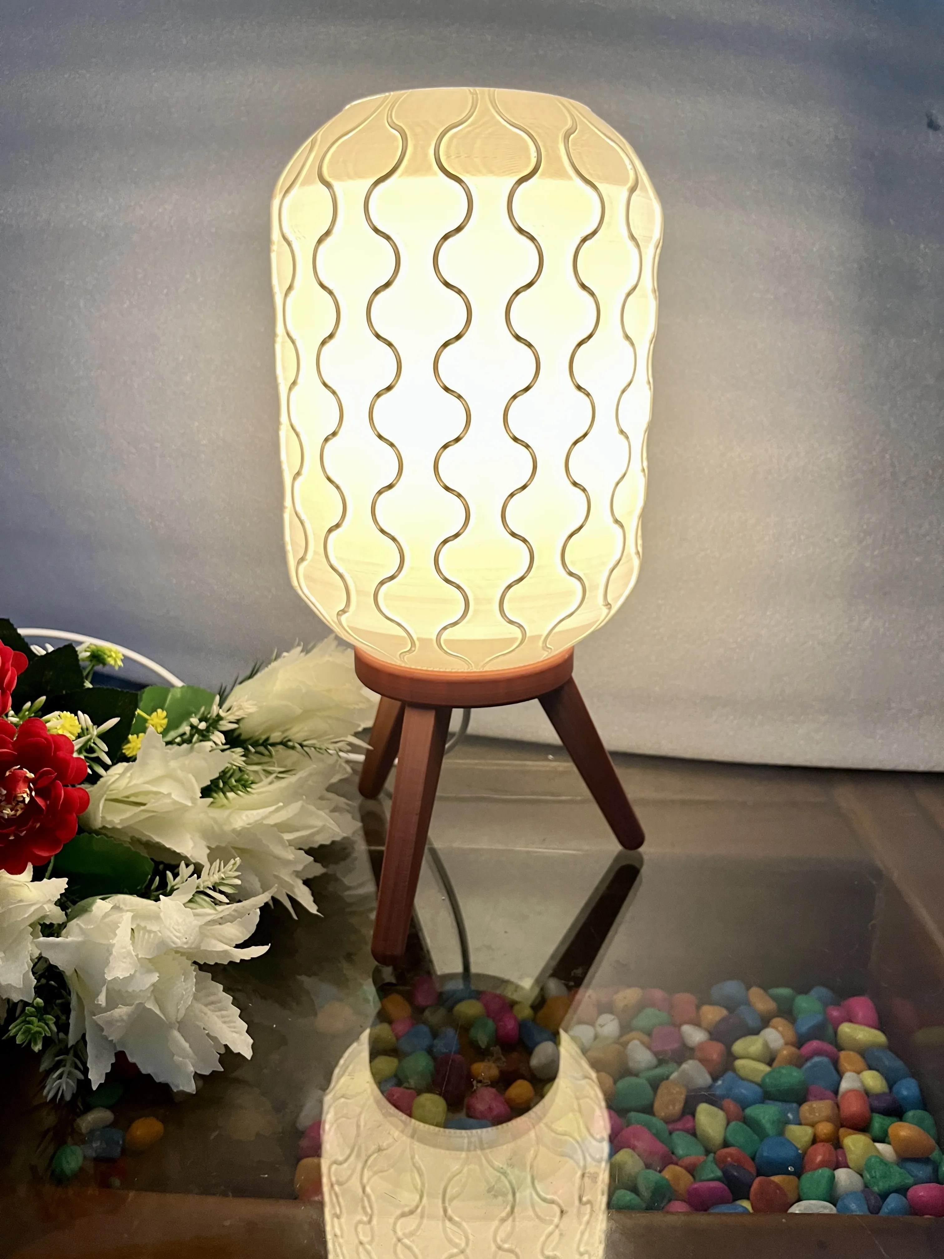 Elegant Mid Century Night Lamp – 33H×15W×15D CM | White & Rust Copper | Modern Bedside Table Lamp, Cozy Ambient Lighting & Stylish Home Décor