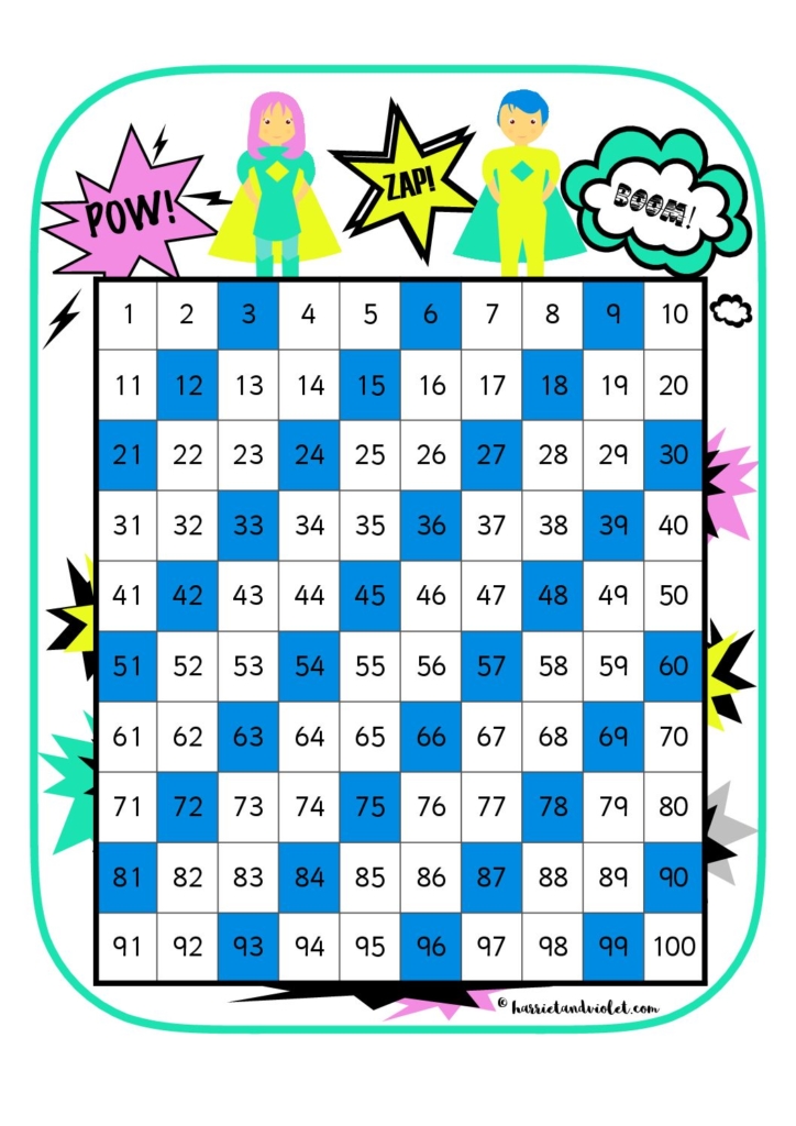 hundred square counting in 3s printable teaching