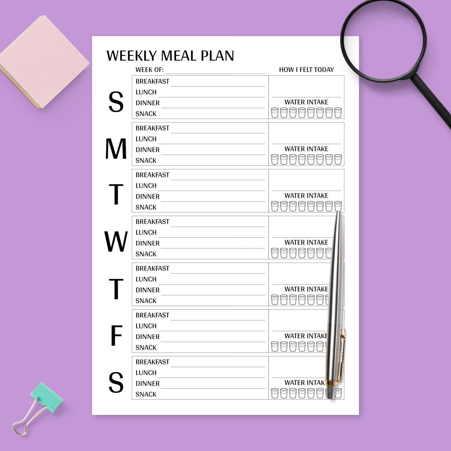 week meal plan printout template printable pdf