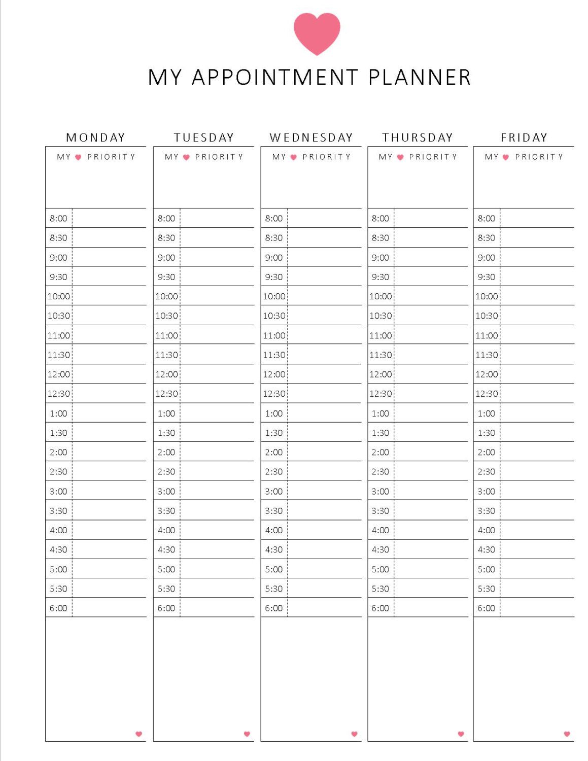 weekly appointment planner template print weekly planner