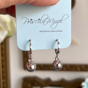 Brinco Argola Pingente Esfera Silver