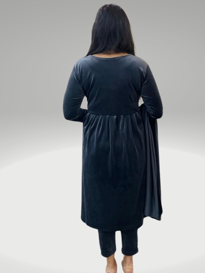 Mirza Velvy Suit Set -Grey - Prisha Apparel