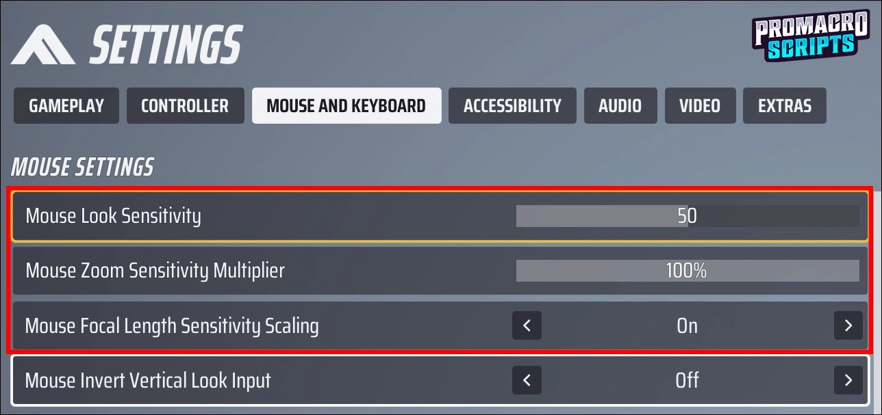 Sensitivity settings