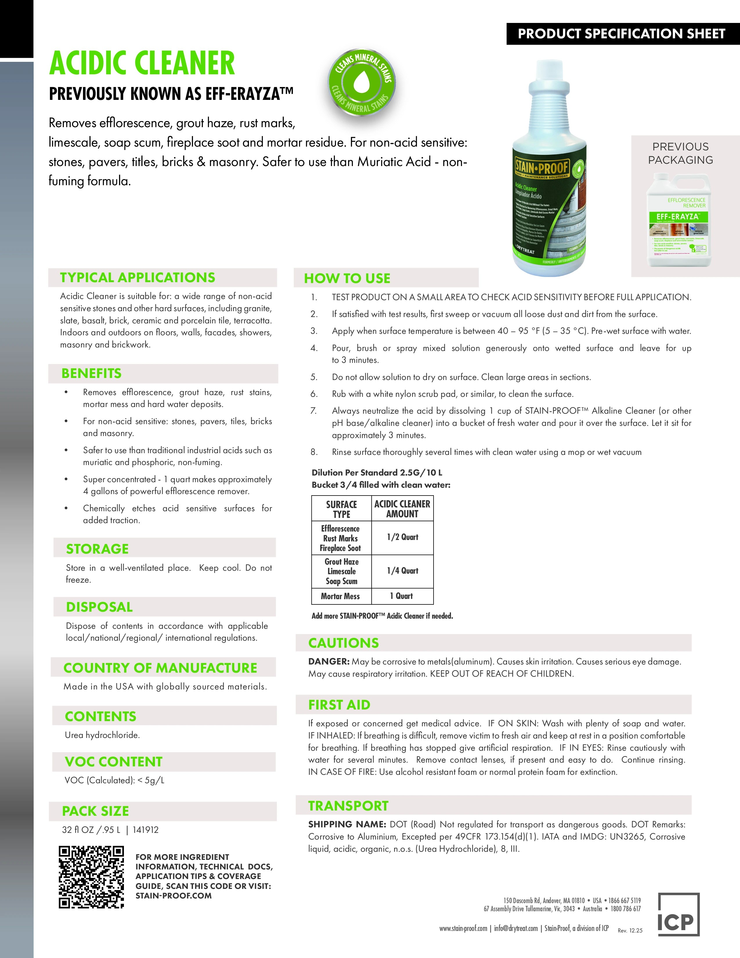 Acidic Cleaner Product Sheet Page 1