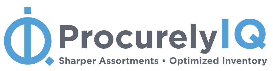 ProcurelyIQ Logo, Horizontal Lock-up, Grey-Blue, from Planning to Profits - Inventory that works.