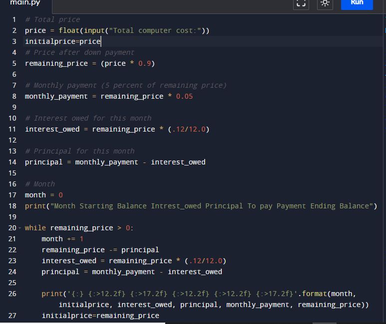 The Credit Plan At Tidbit Puter Store Specifies A Chegg The program should display a table with appropriate headers of a payment schedule for the lifetime of the loan. The Credit Plan At Tidbit Puter Store Specifies A Chegg Monthly payments are 5 of the listed purchase price minus the down payment.