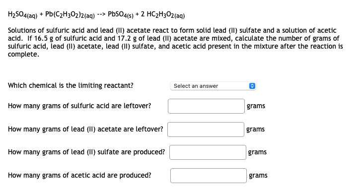 Answered: H2SO4(aq) + Pb(C2H3O2)2(aq) -->… | bartleby Answered: H2SO4(aq) + Pb(C2H3O2)2(aq) -->… | bartleby