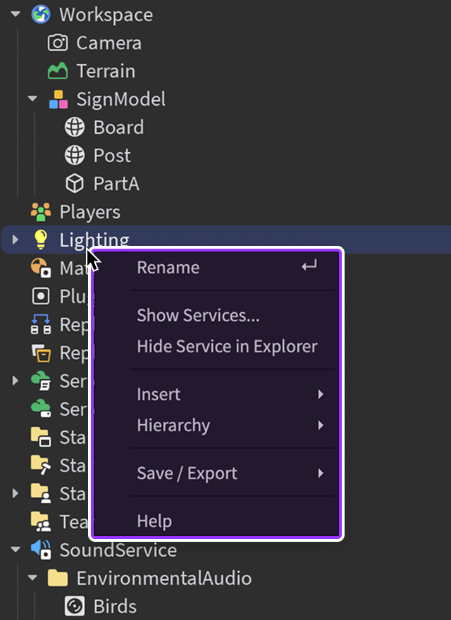 Explorer Window Roblox Creator Hub Context Menu Service 