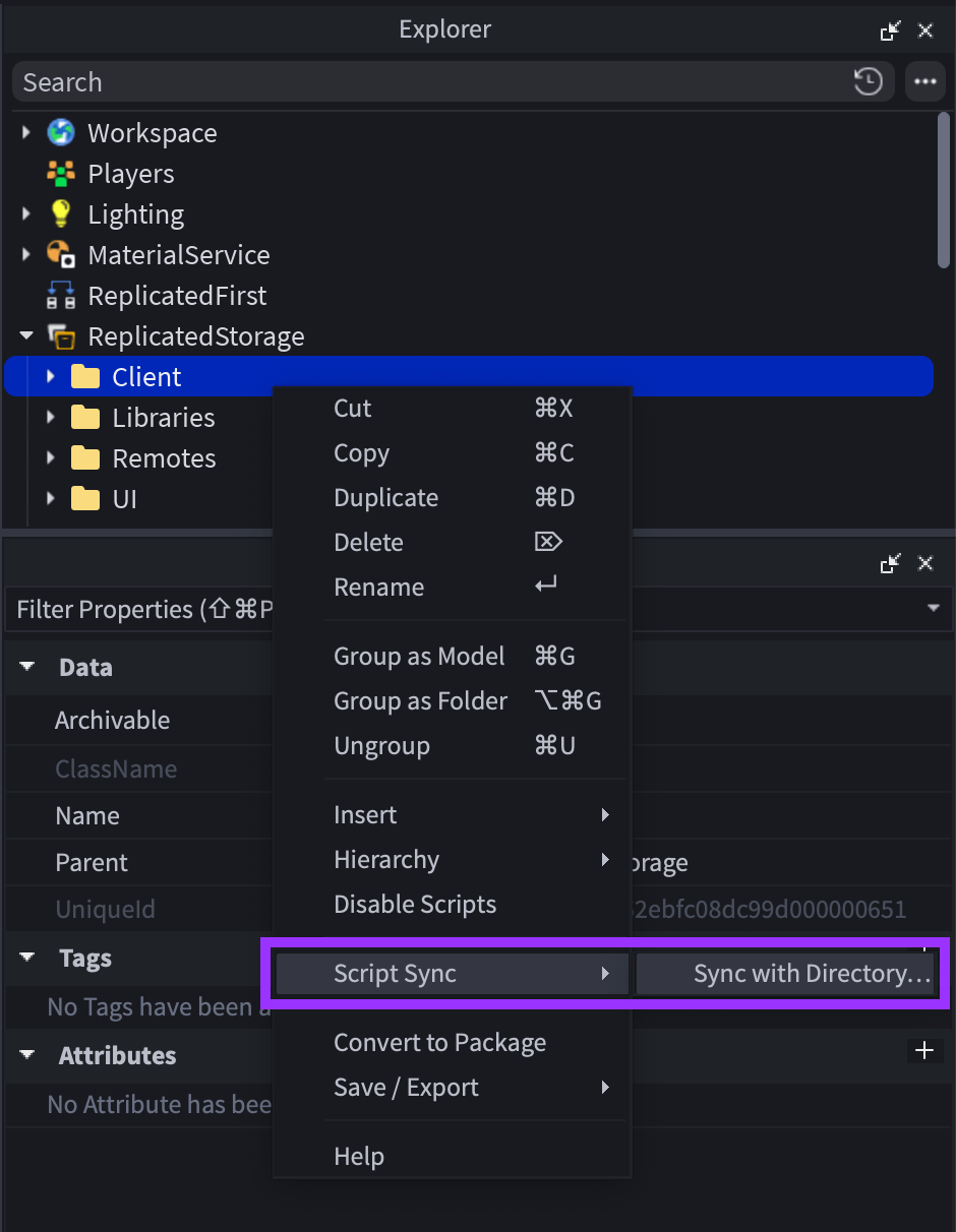 A Janela Explorer Com O Menu De Sincroniza O De Script Expandido Script Sync 