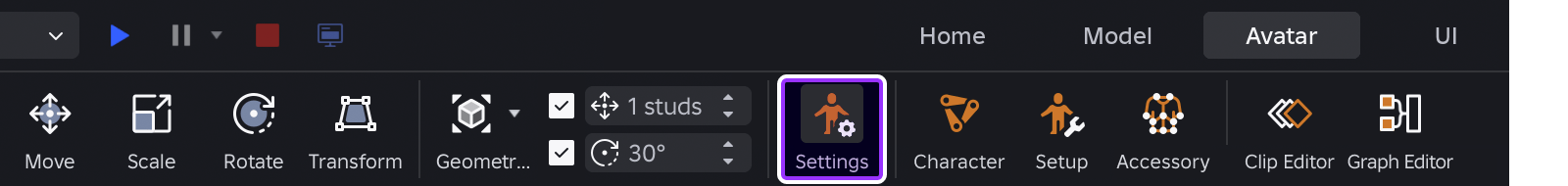 Avatar Settings Indicated In Studio S Toolbar Toolbar Avatar Settings 