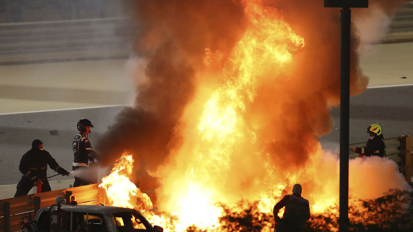 F1 chaos as 'unacceptable' farce, brutal late crash sets up finish no one saw coming · 1. F1 news, Romain Grosjean crash, safety halo