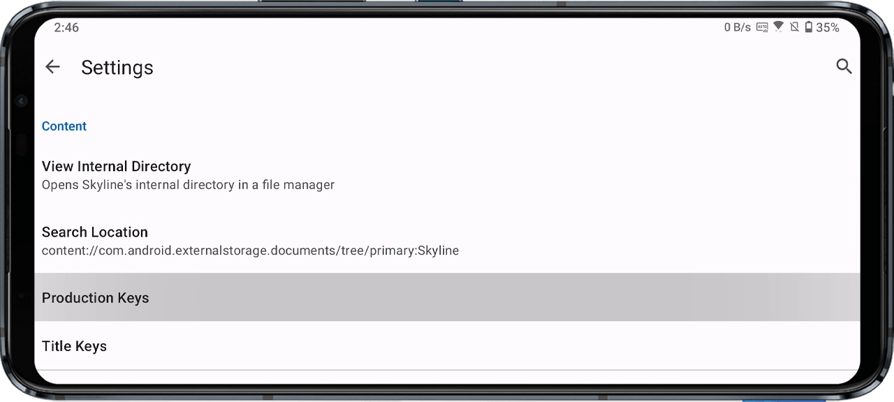 locate the Production Key option