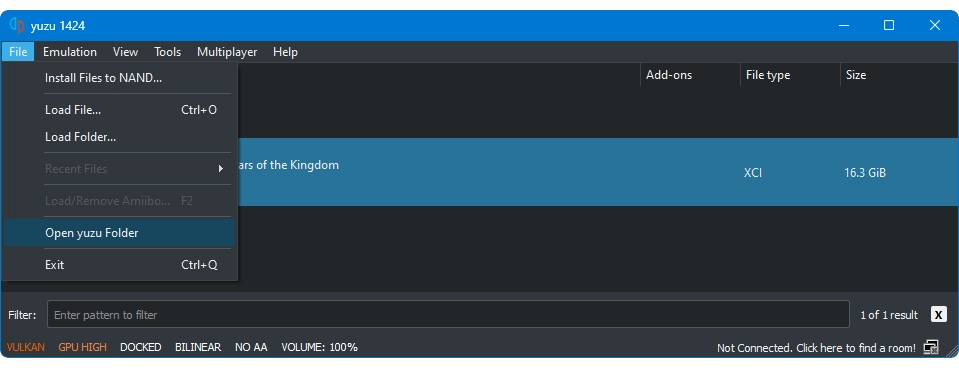 click on the “File” option, and select “Open Yuzu Folder.