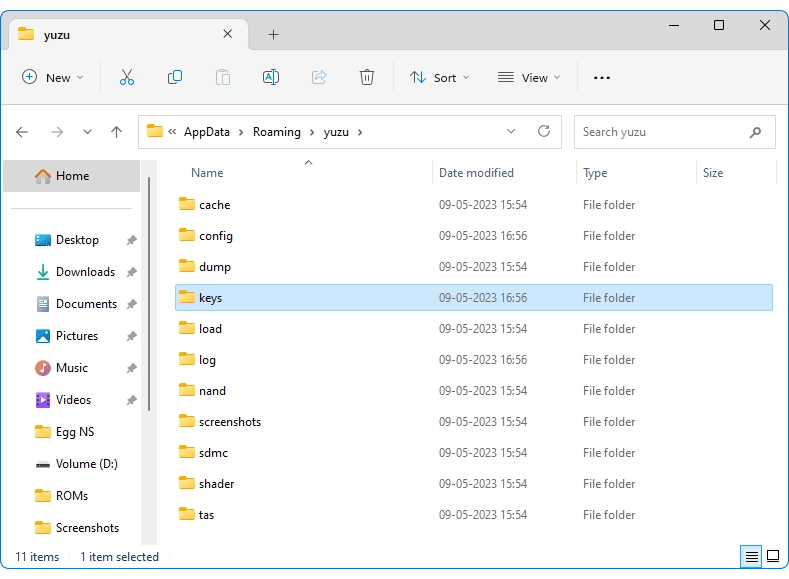 navigate to the “keys” folder