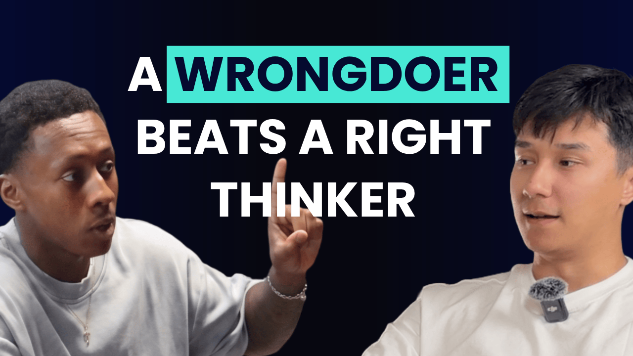 An Unscripted Bears thumbnail emphasising the key message from episode 1: 'the wrongdoer beats a right thinker.'