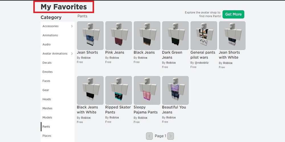 How To See Your Favorites On Roblox Clothing Accessories And Other Roblox Faves 