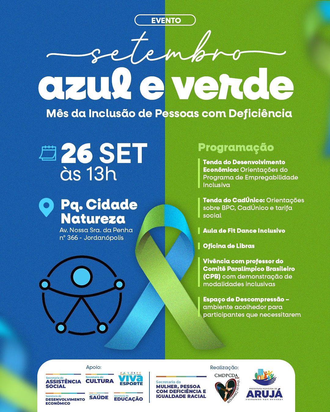 Setembro Azul e Verde: Arujá celebra o mês da inclusão das pessoas com deficiência com programação especial