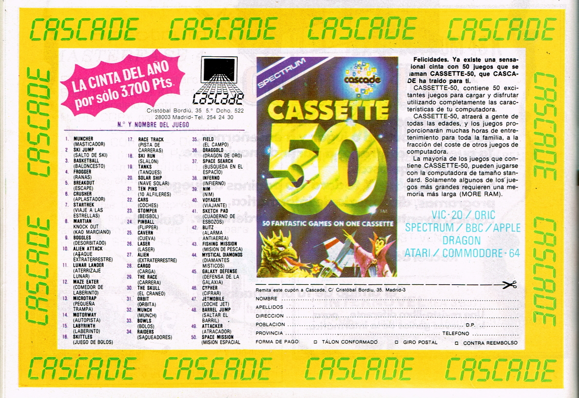 Me gusta los juegos de miss amigos, especial este juego. Cassette 50 De Cascade O Como Enganar Al Personal Program Bytes 48k