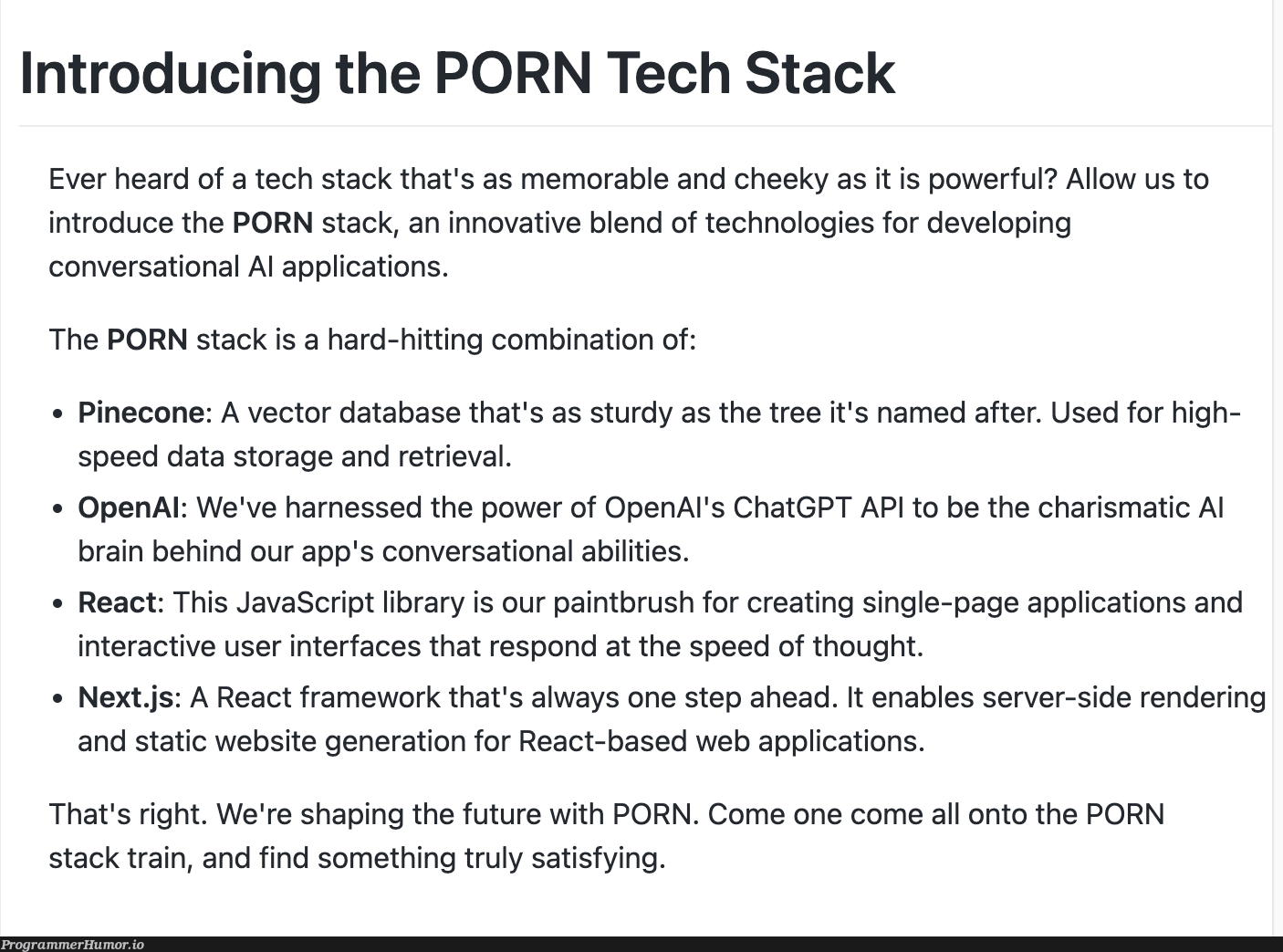 Introducing the PORN Tech Stack (Its real!) – ProgrammerHumor.io
