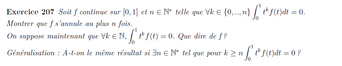 Intégrale de polynômes et fonction nulle