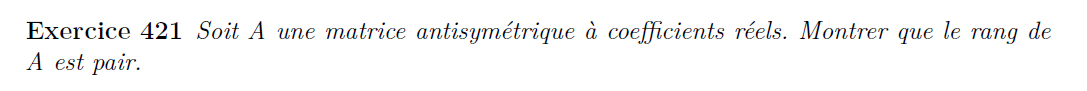 Rang matrice antisymétrique