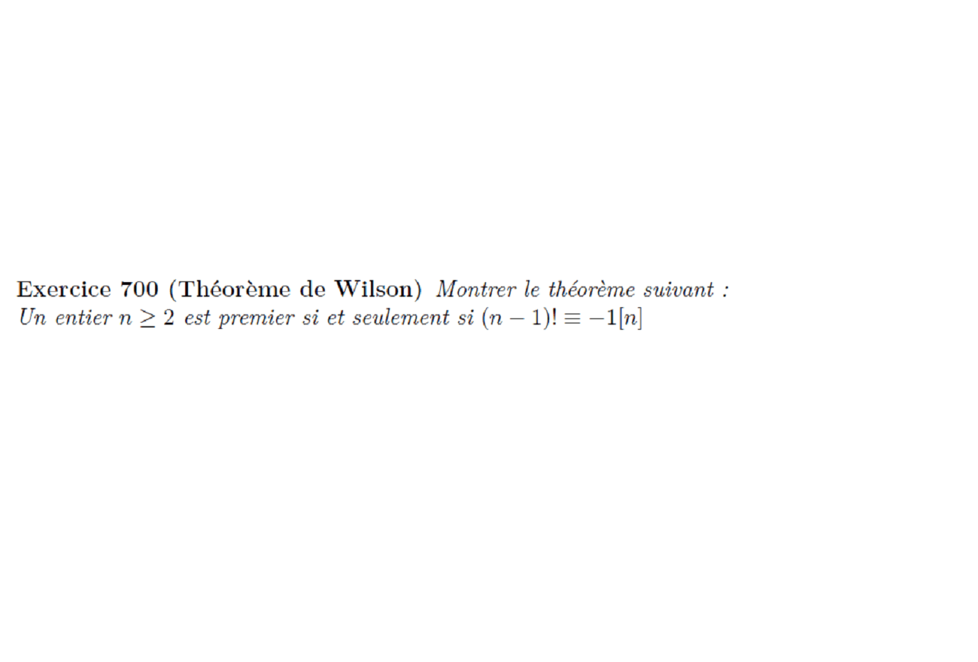 Exercice corrigé Le théorème de Wilson Progresserenmaths